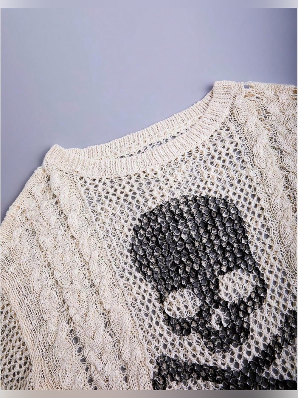 Cream skull knit sweater new nwt goth crossbones goth summer - Picture 4 of 7
